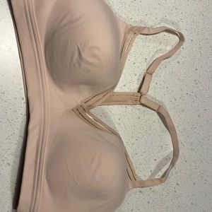 ATHLETA nude sport bra molded cups racer back v neck sheer inserts in trim M